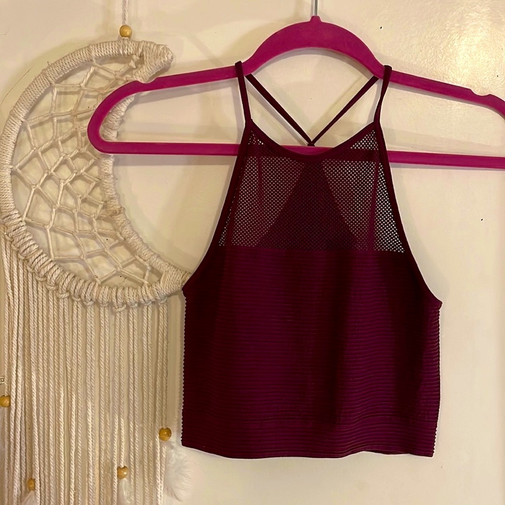BCBGeneration Maroon Seamless Mesh Crop Top